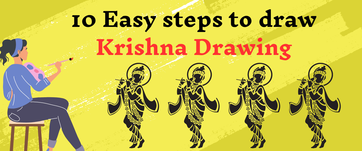 10 Easy steps to draw Krishna Drawing