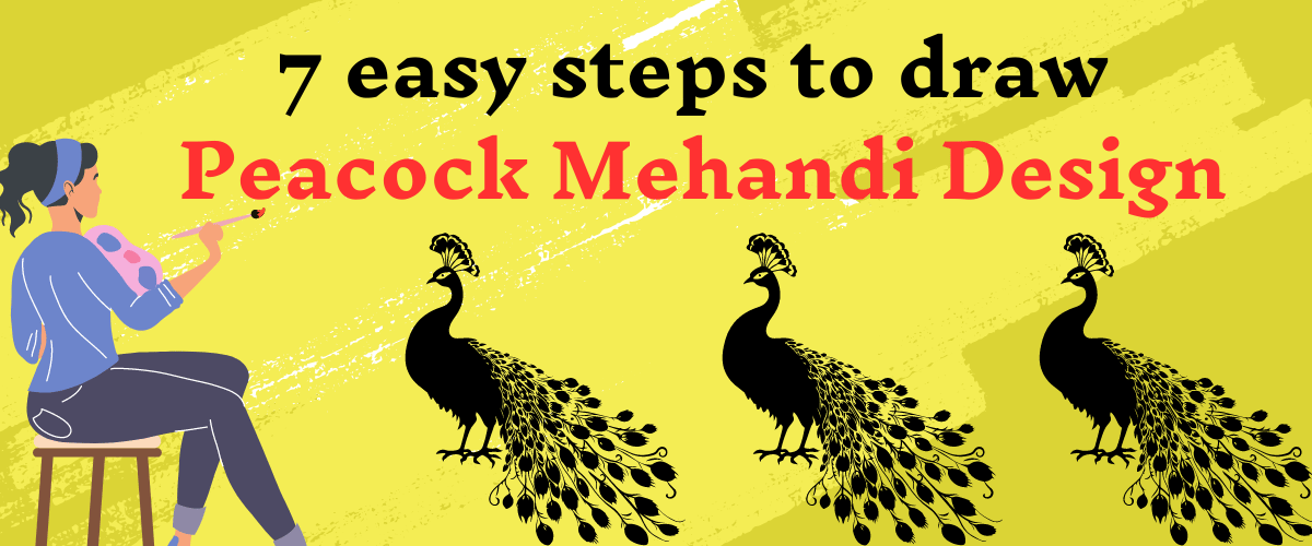 7 easy steps to draw Peacock Mehandi design