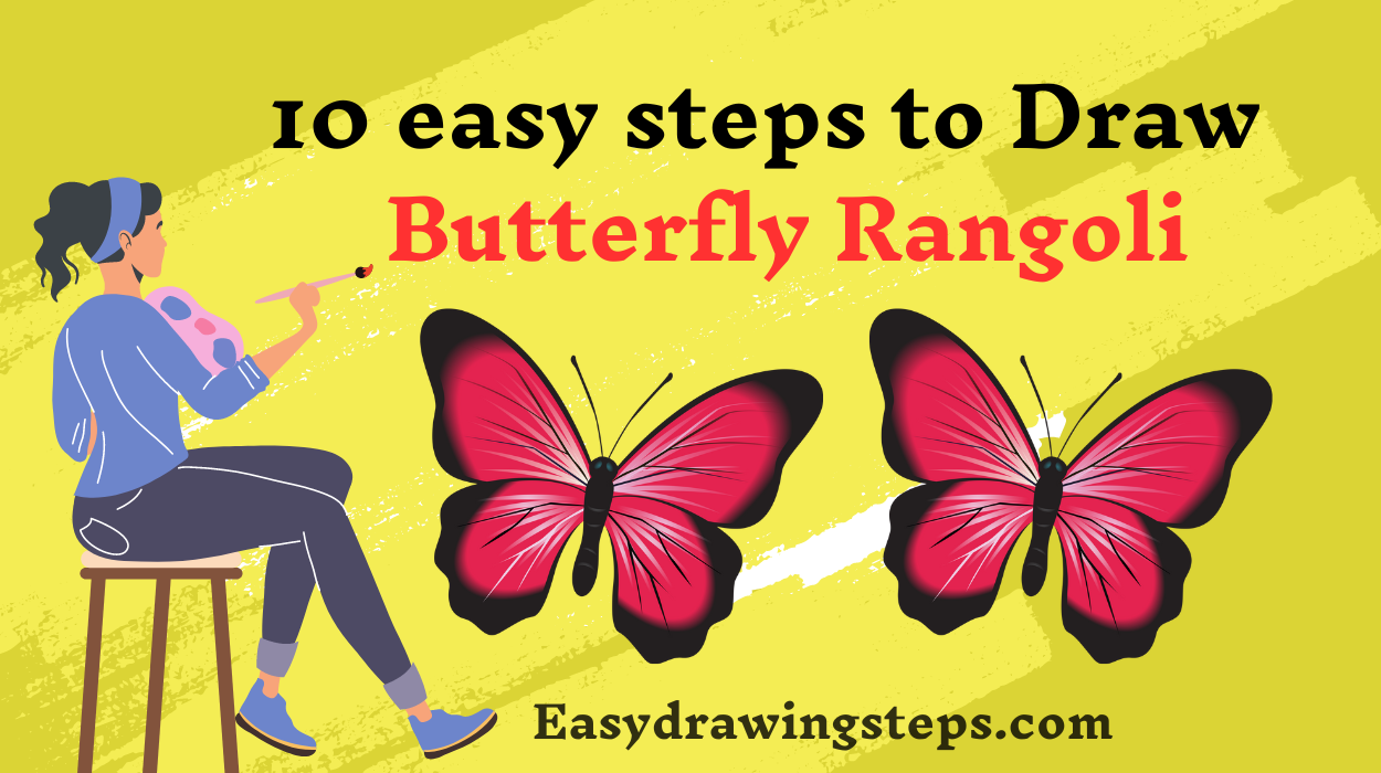 10 easy steps to draw Butterfly Rangoli