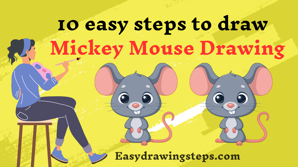 10 easy steps to draw Mickey Mouse Drawing - Easy Drawing