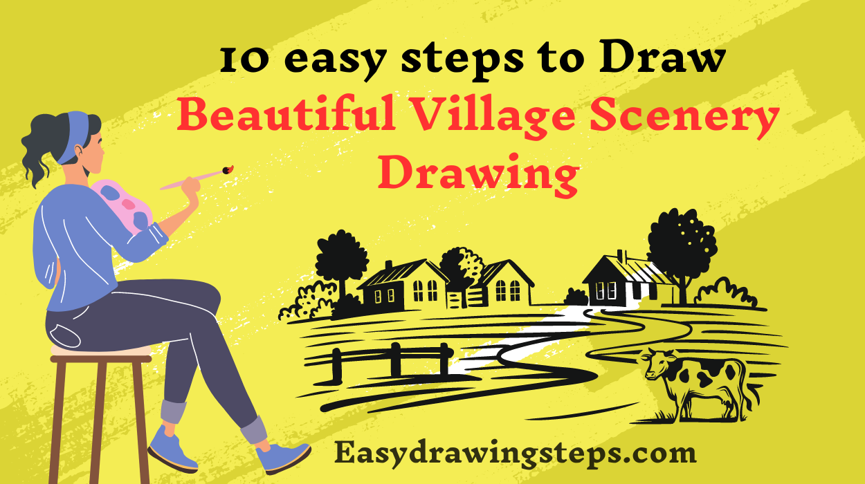 Beautiful Village Scenery Drawing