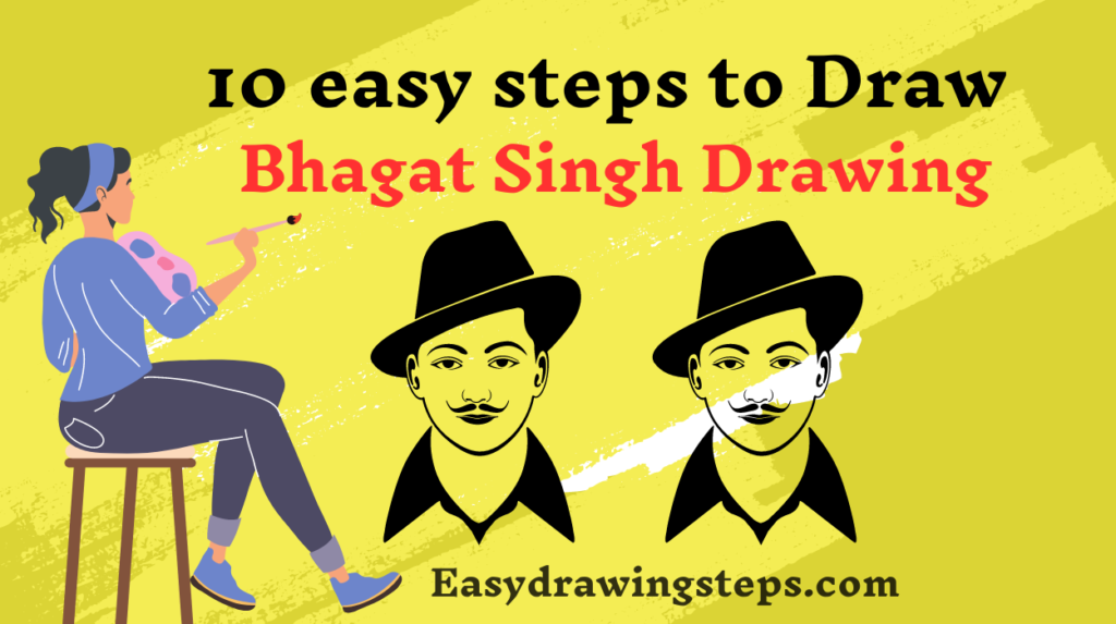 10 easy steps to draw Bhagat Singh Drawing - Easy Drawing