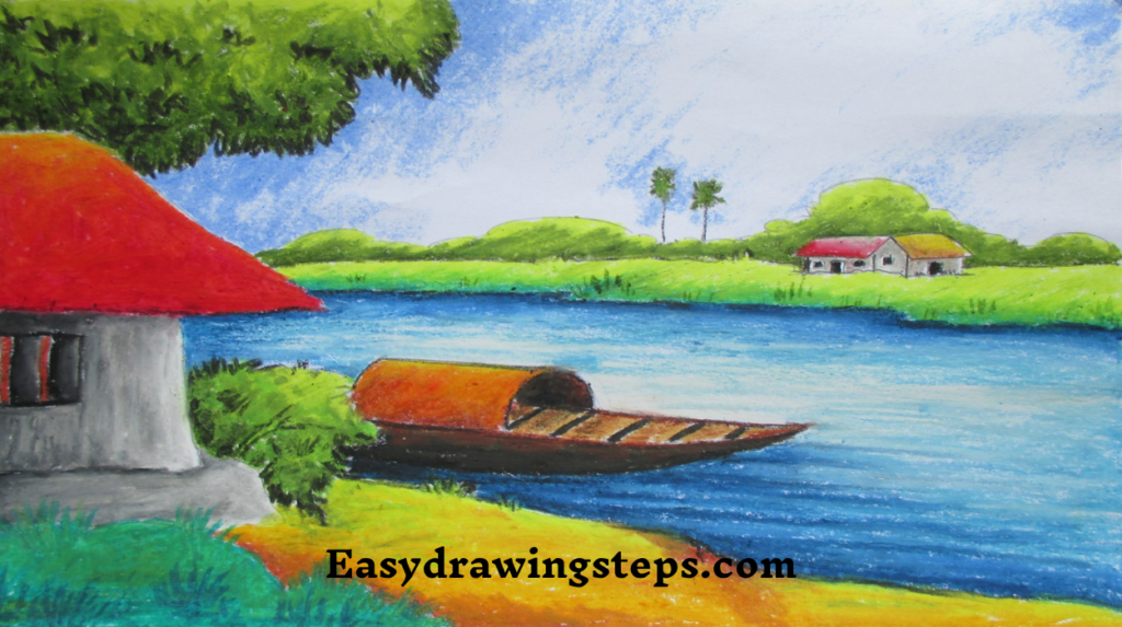 10 easy steps to draw Oil Pastel Scenery Drawing - Easy Drawing