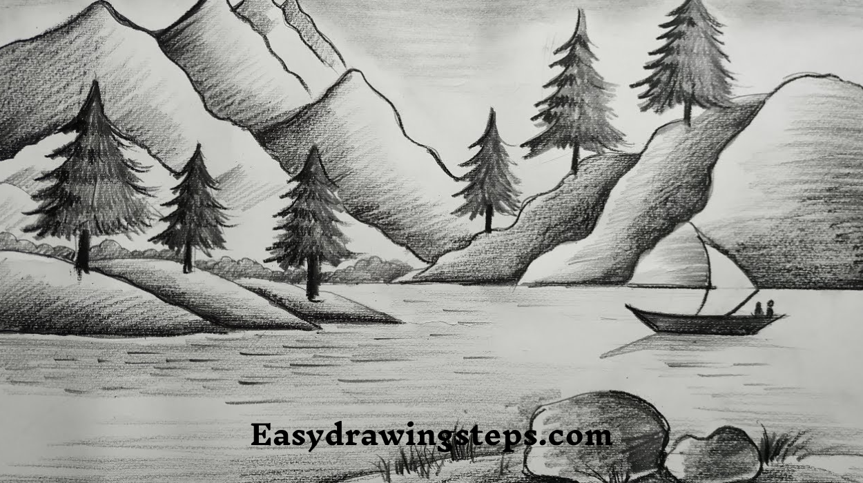 10 easy steps to draw Pencil Nature Scenery Drawing - Easy Drawing