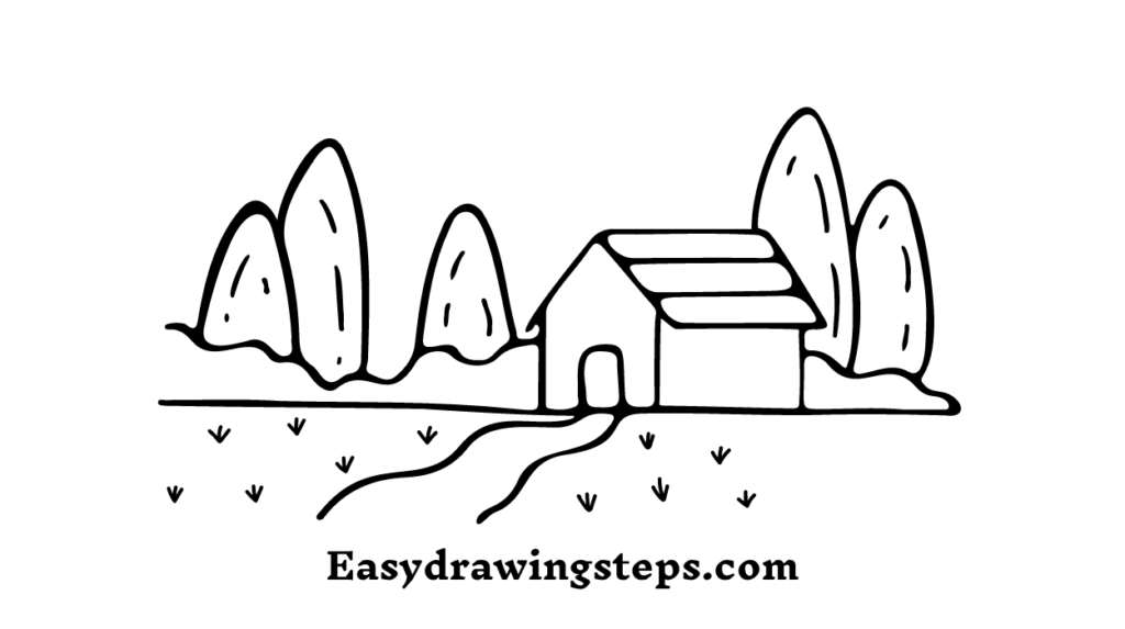 Village Scenery Drawing
