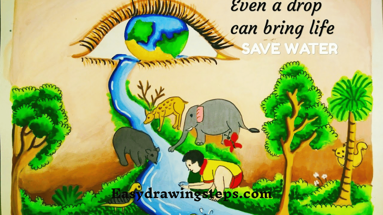 10 Easy Steps to Draw Save Water Drawing - Easy Drawing